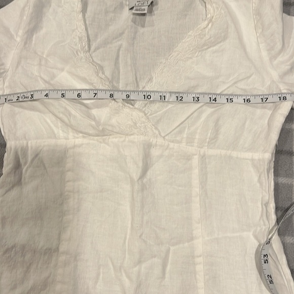 LOFT Women’s 100%Linen White Floral V Neck Print 3/4 Sleeve Shirt Top Sz. M - Picture 3 of 4